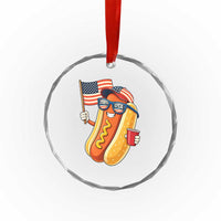 Funny Patriotic Hotdog Crystal Glass Ornament USA 250th Anniversary