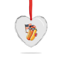 Funny Patriotic Hotdog Heart Crystal Glass Ornament USA 250th Anniversary