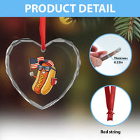 Funny Patriotic Hotdog Heart Crystal Glass Ornament USA 250th Anniversary
