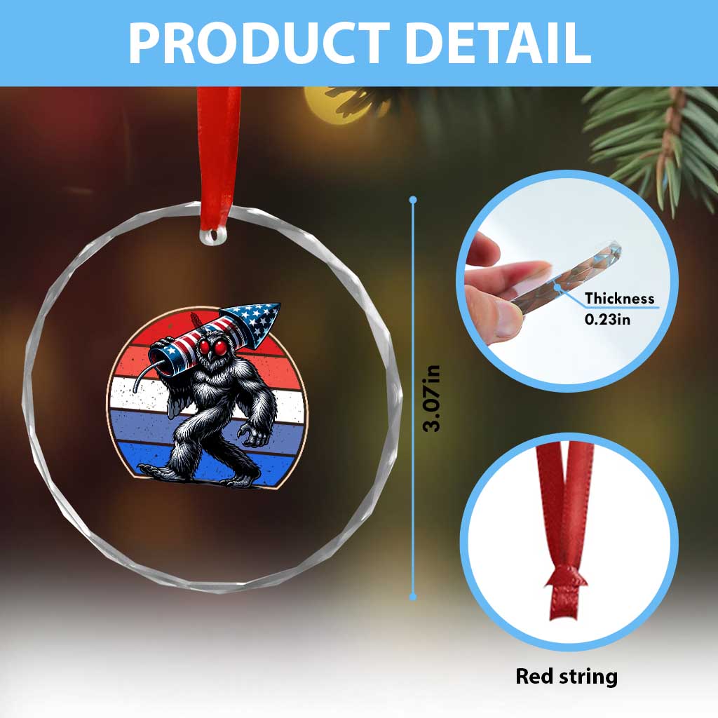 Funny Patriotic Mothman Crystal Glass Ornament West Virginia Cryptid Lover Gift