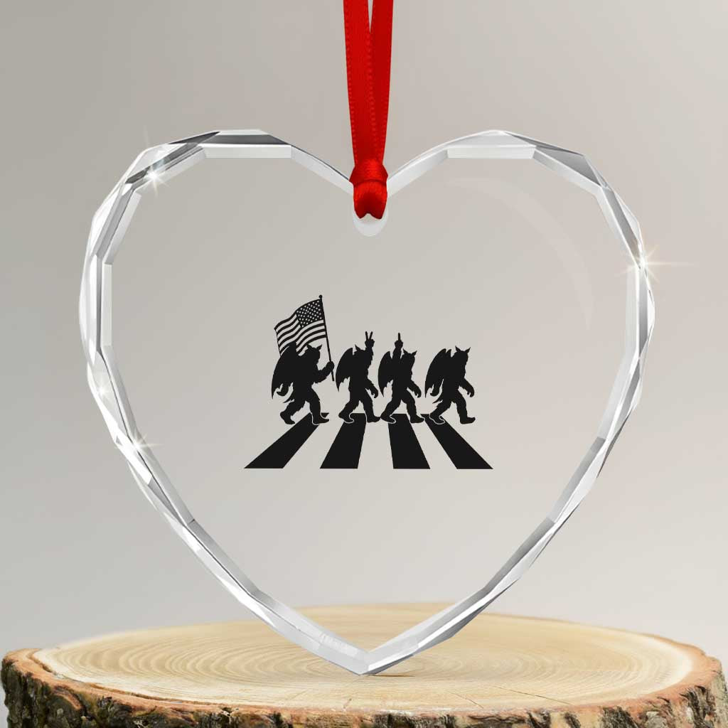 Funny Patriotic Mothman Heart Crystal Glass Ornament Cryptid Lover Gift