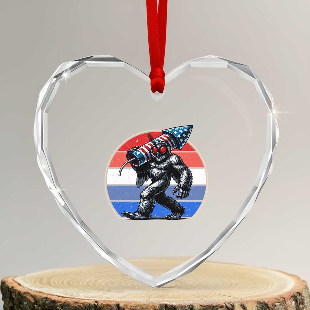 Funny Patriotic Mothman Heart Crystal Glass Ornament West Virginia Cryptid Lover Gift