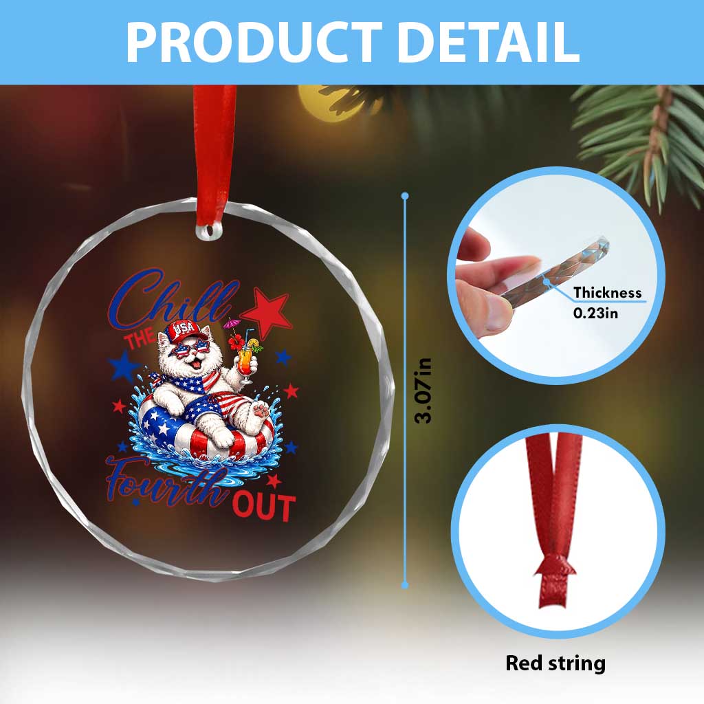 Funny Patriotic Persian Cat Crystal Glass Ornament Chill The Fourth Out