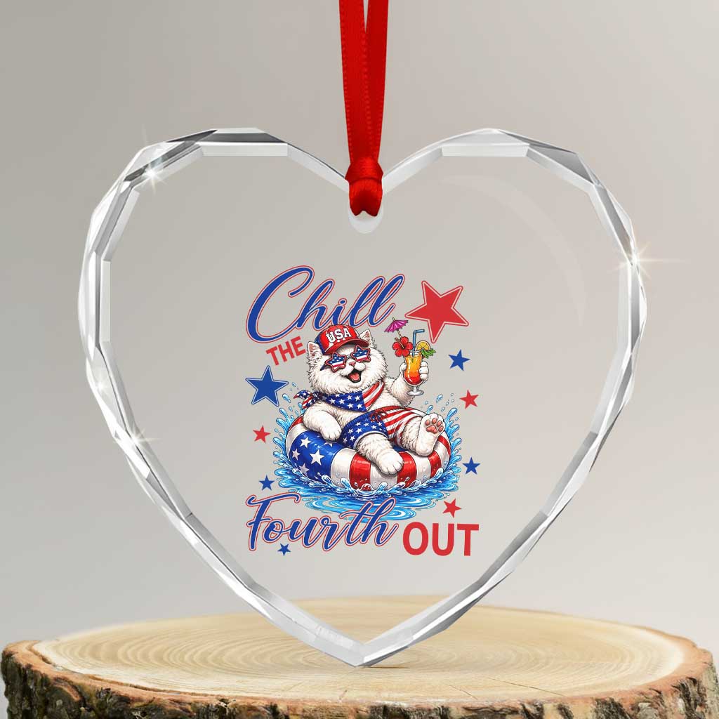 Funny Patriotic Persian Cat Heart Crystal Glass Ornament Chill The Fourth Out