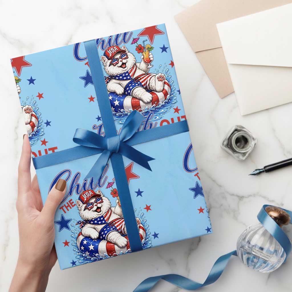 Funny Patriotic Persian Cat Wrapping Paper Roll Chill The Fourth Out