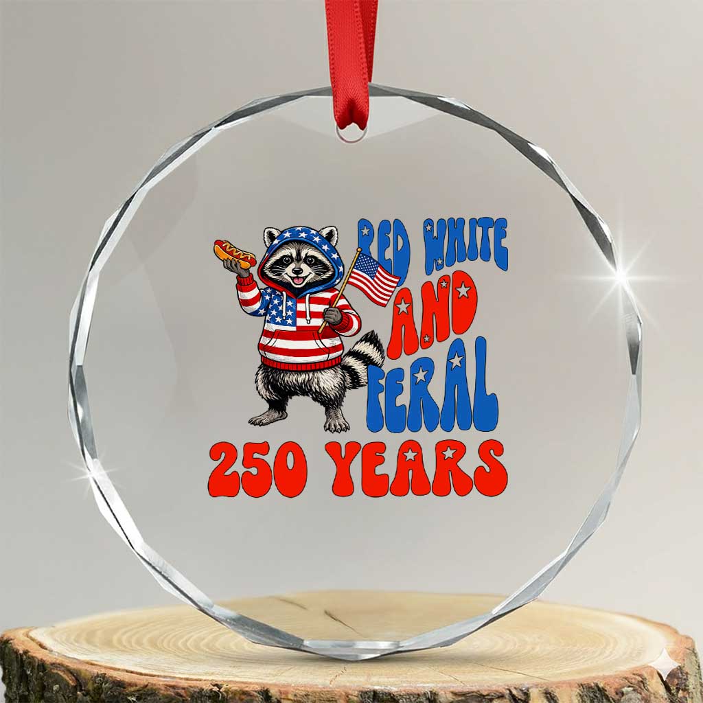 Funny Patriotic Raccoon Crystal Glass Ornament Red White And Feral 250 Years