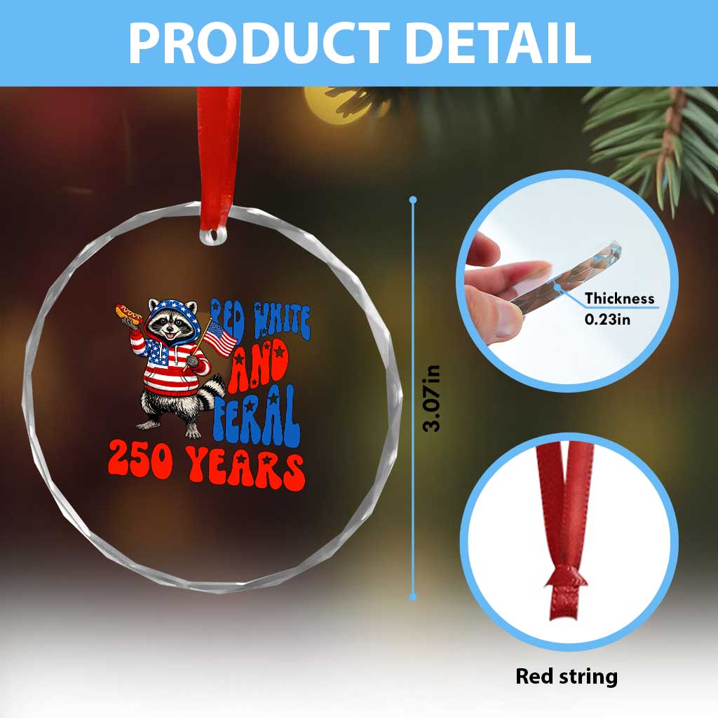 Funny Patriotic Raccoon Crystal Glass Ornament Red White And Feral 250 Years
