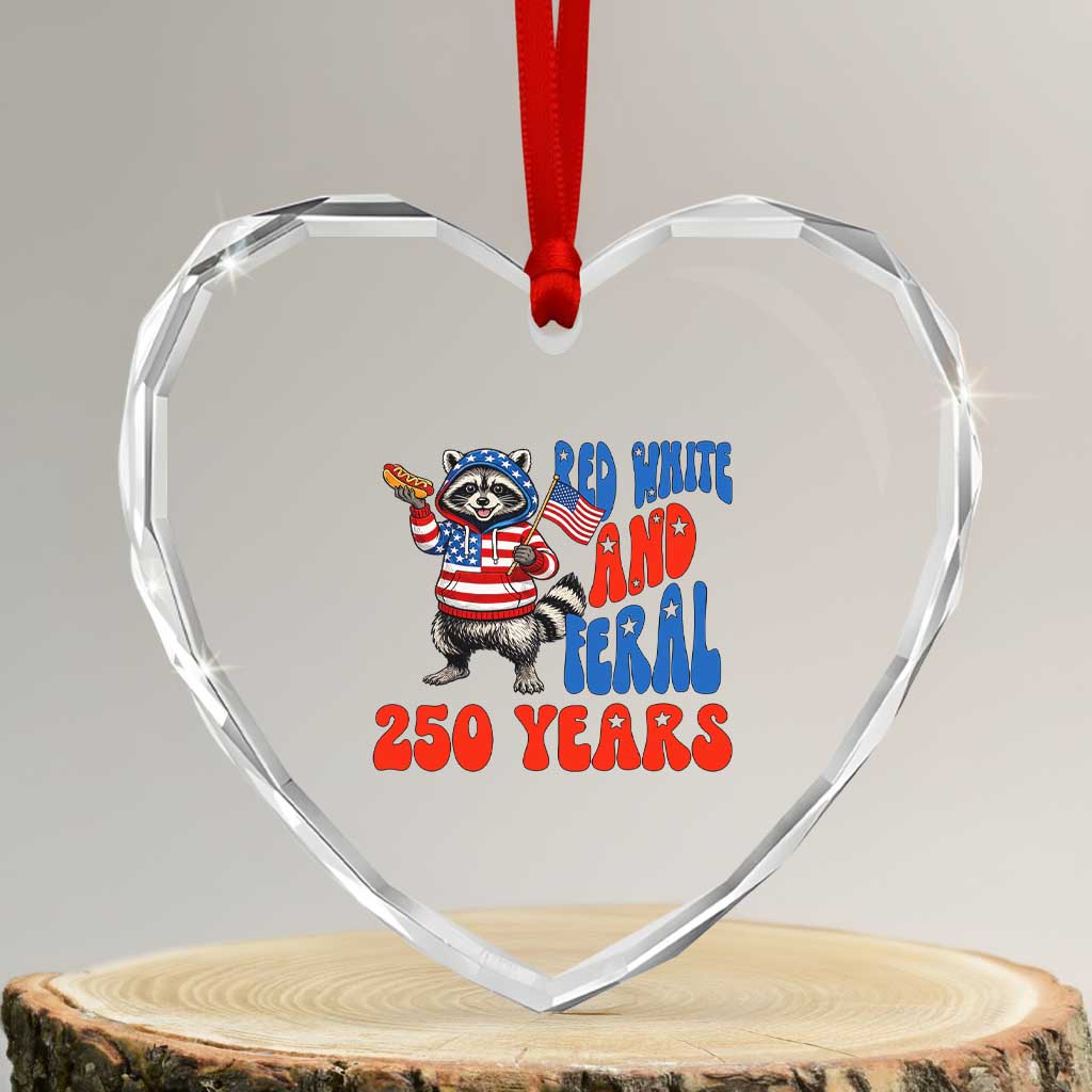 Funny Patriotic Raccoon Heart Crystal Glass Ornament Red White And Feral 250 Years