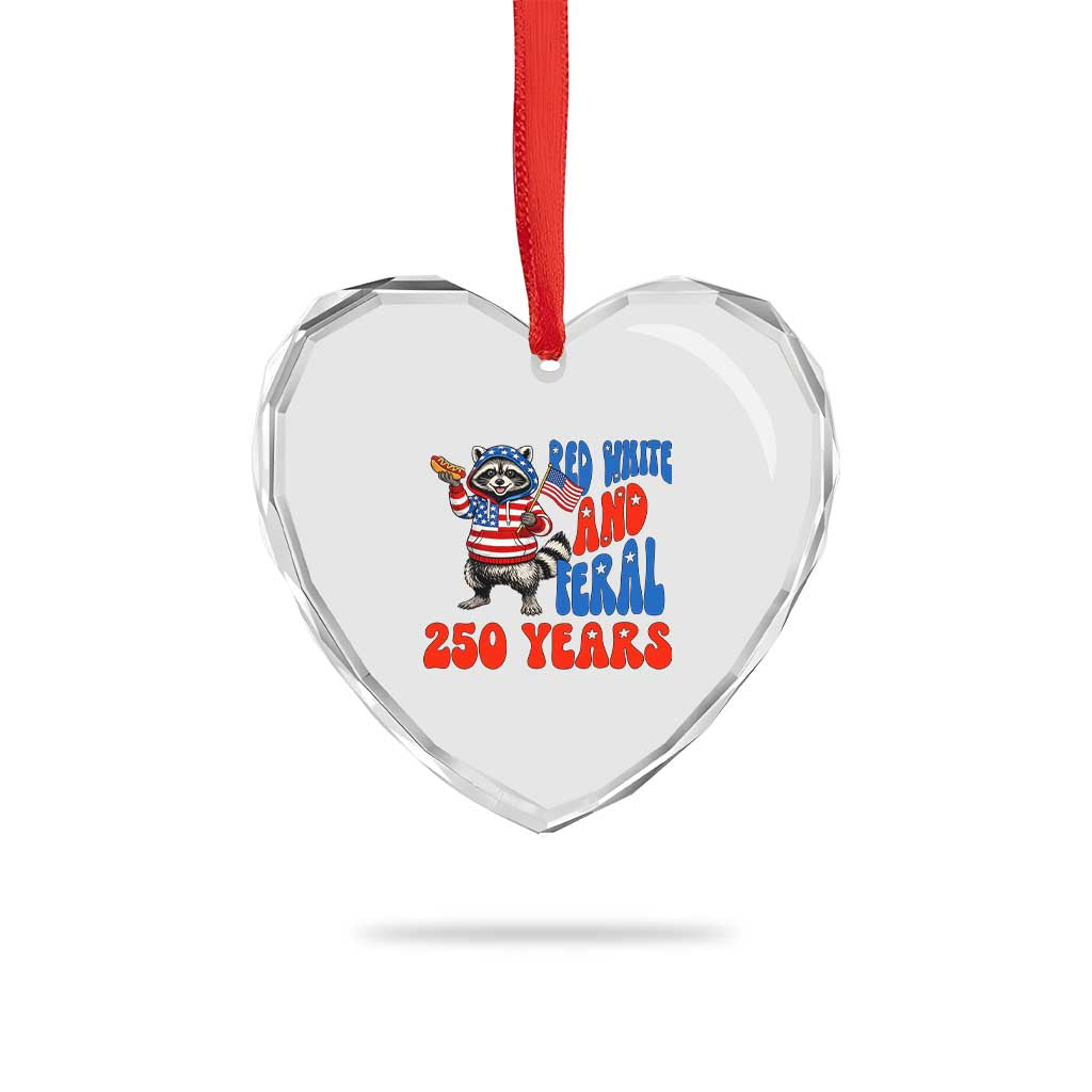 Funny Patriotic Raccoon Heart Crystal Glass Ornament Red White And Feral 250 Years