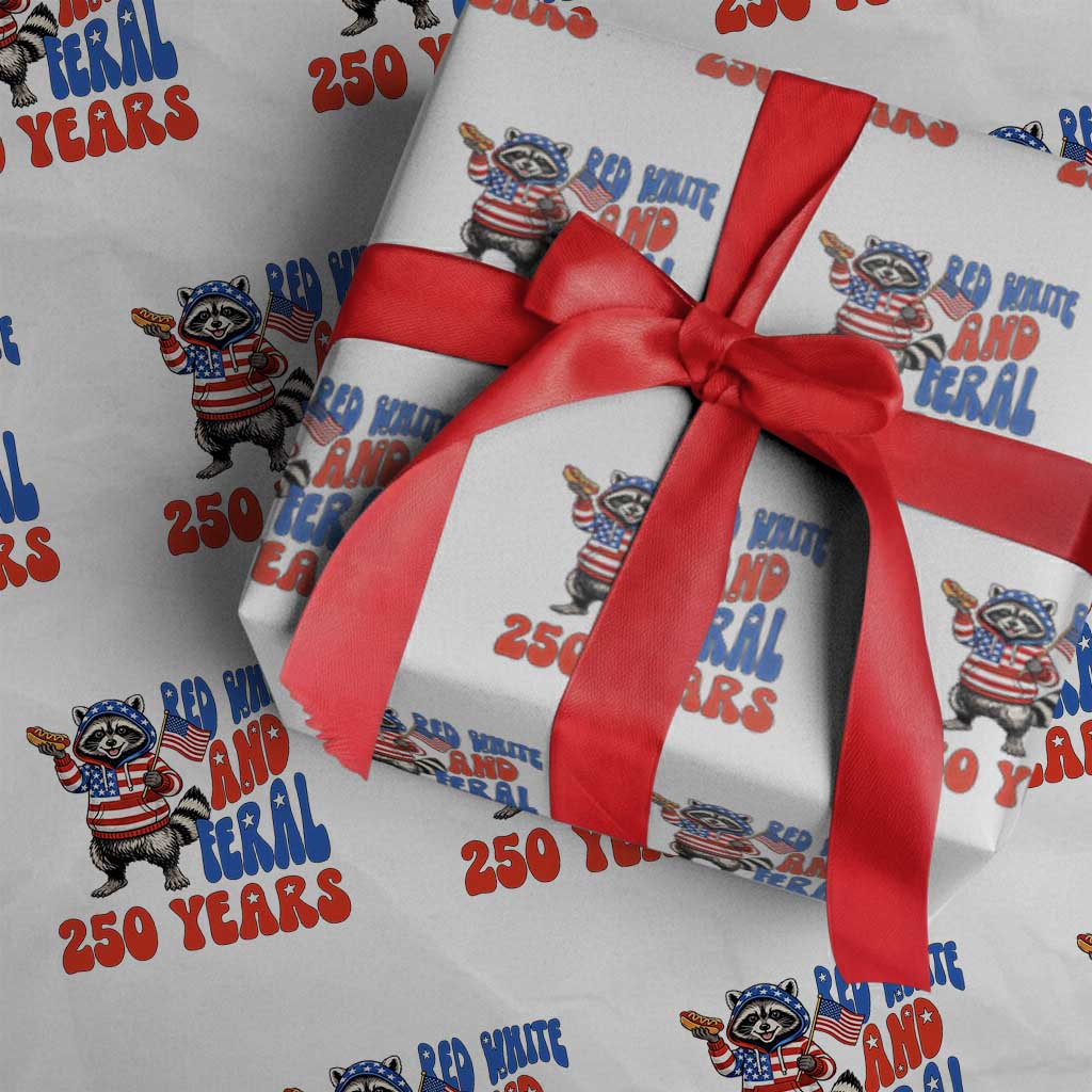 Funny Patriotic Raccoon Wrapping Paper Roll Red White And Feral 250 Years