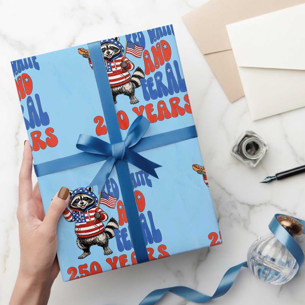 Funny Patriotic Raccoon Wrapping Paper Roll Red White And Feral 250 Years
