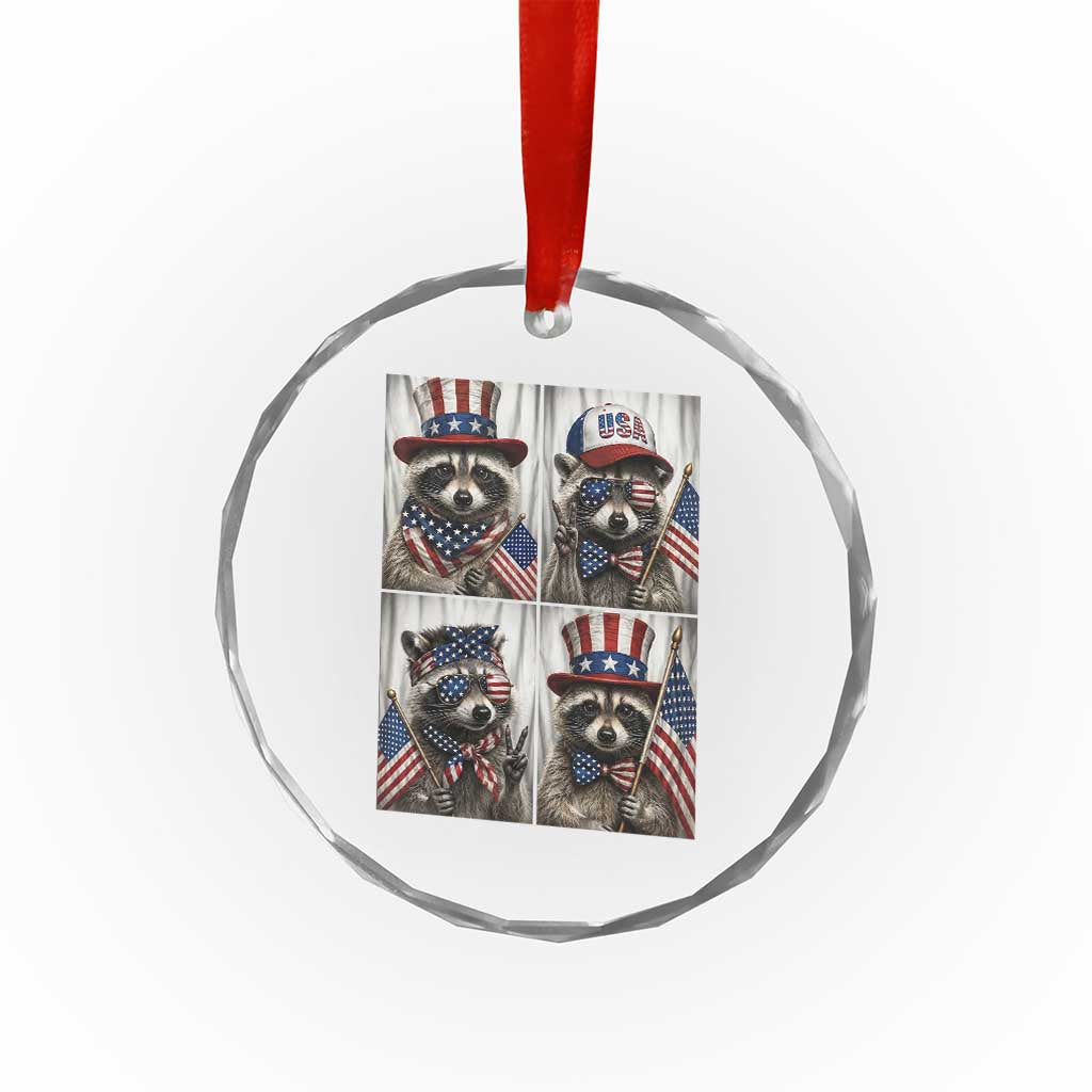 Funny Patriotic Raccoon Selfie Crystal Glass Ornament USA Flag Red White And Blue Graphic
