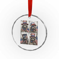 Funny Patriotic Raccoon Selfie Crystal Glass Ornament USA Flag Red White And Blue Graphic