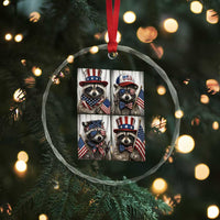 Funny Patriotic Raccoon Selfie Crystal Glass Ornament USA Flag Red White And Blue Graphic