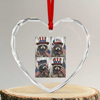 Funny Patriotic Raccoon Selfie Heart Crystal Glass Ornament USA Flag Red White And Blue Graphic