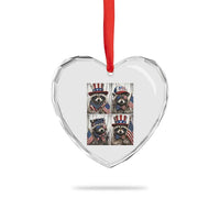 Funny Patriotic Raccoon Selfie Heart Crystal Glass Ornament USA Flag Red White And Blue Graphic