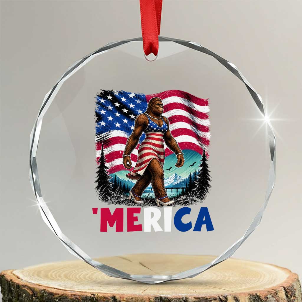Funny Patriotic Sexy Bigfoot Crystal Glass Ornament Merica USA 250th Anniversary