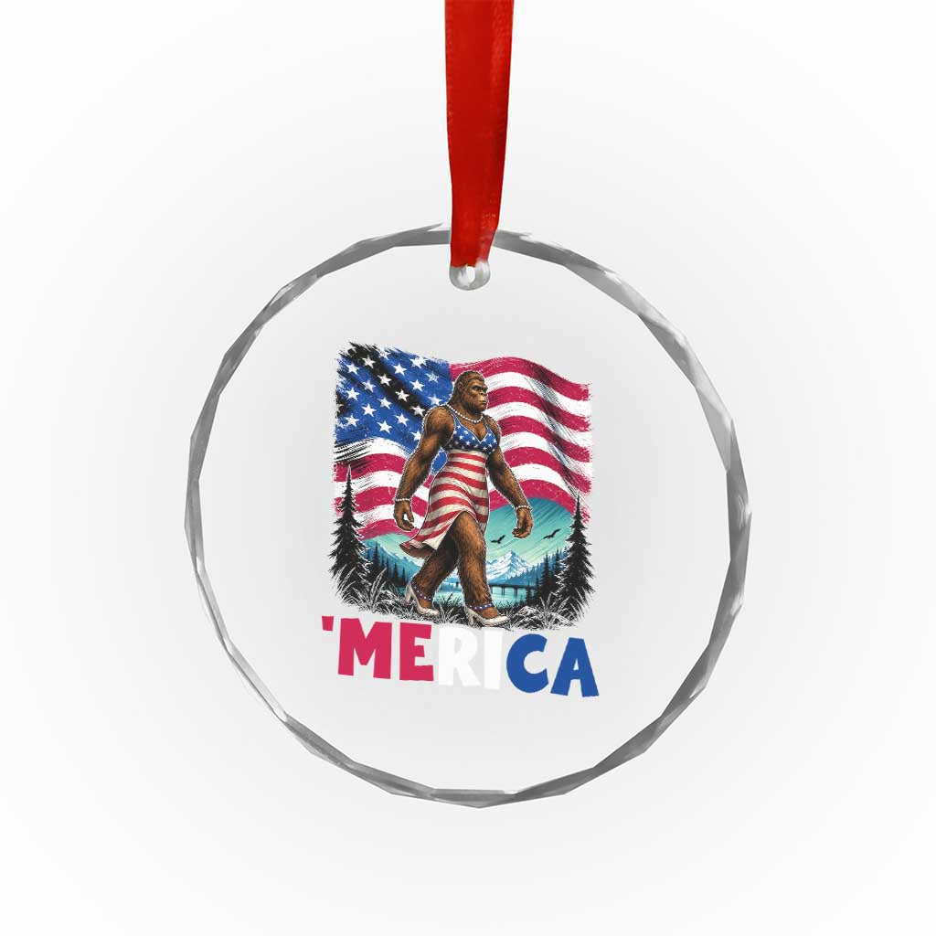 Funny Patriotic Sexy Bigfoot Crystal Glass Ornament Merica USA 250th Anniversary