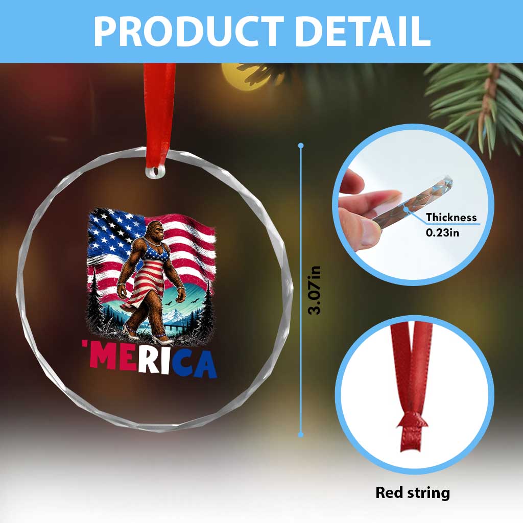 Funny Patriotic Sexy Bigfoot Crystal Glass Ornament Merica USA 250th Anniversary