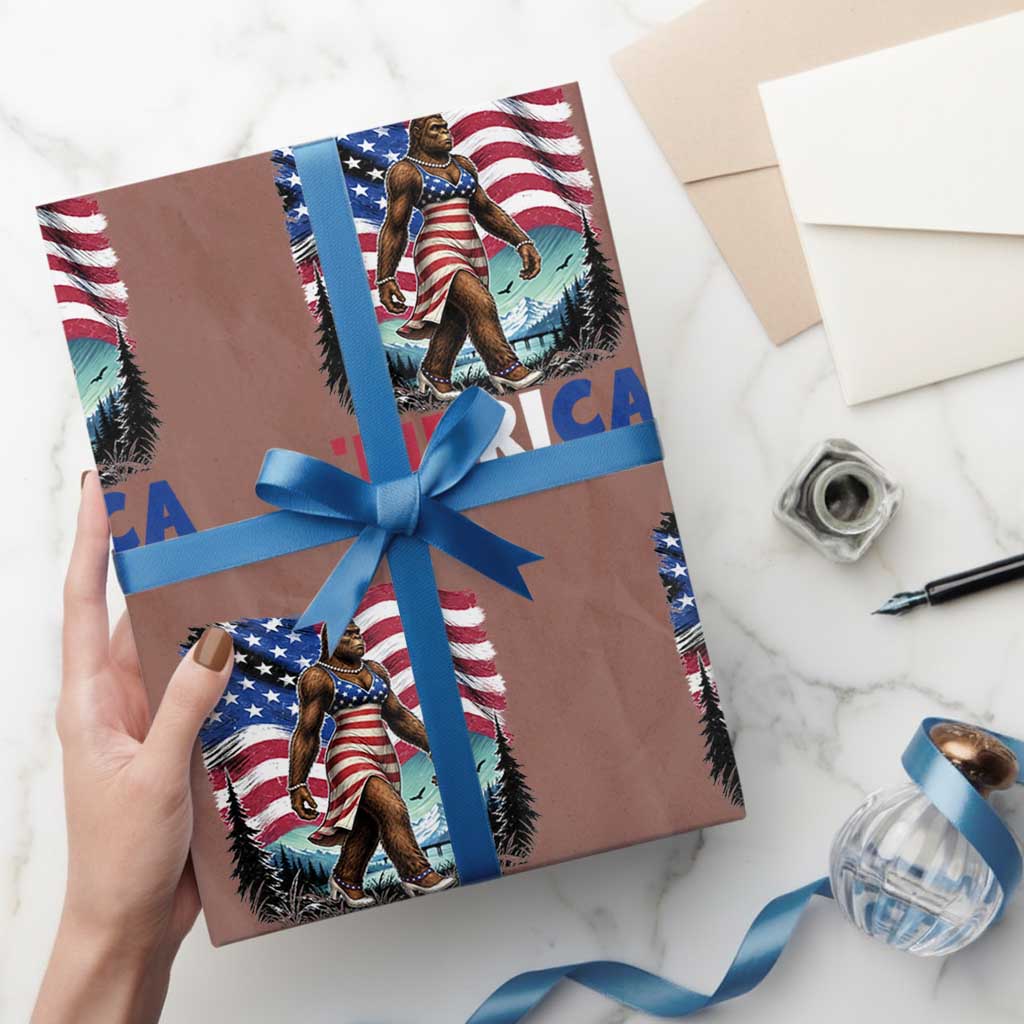 Funny Patriotic Sexy Bigfoot Wrapping Paper Roll Merica USA 250th Anniversary
