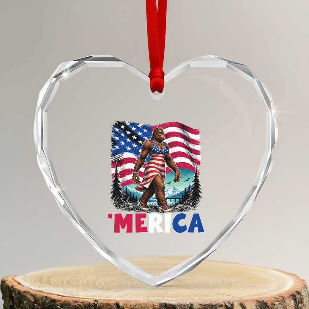 Funny Patriotic Sexy Bigfoot Heart Crystal Glass Ornament Merica USA 250th Anniversary