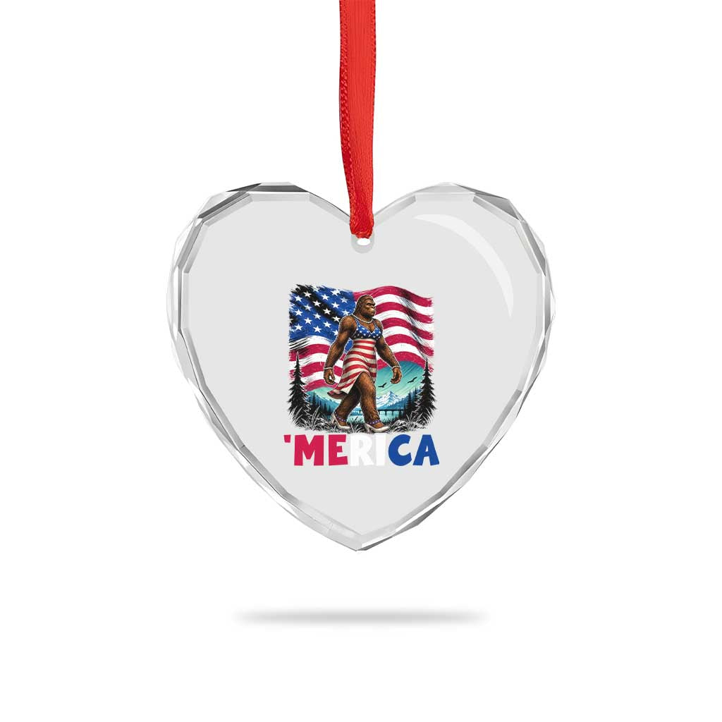 Funny Patriotic Sexy Bigfoot Heart Crystal Glass Ornament Merica USA 250th Anniversary