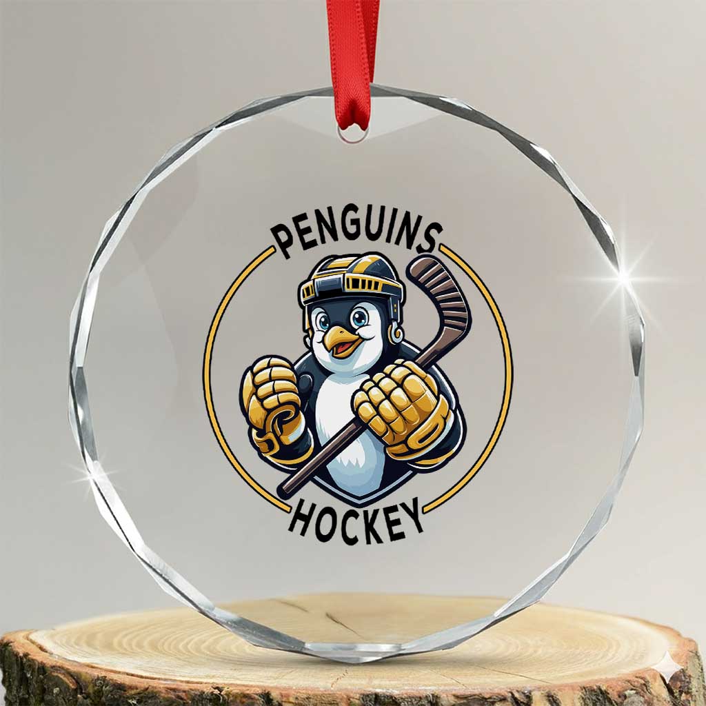 Funny Penguin Hockey Player Crystal Glass Ornament Gift For Animal Lovers - Wonder Print Shop