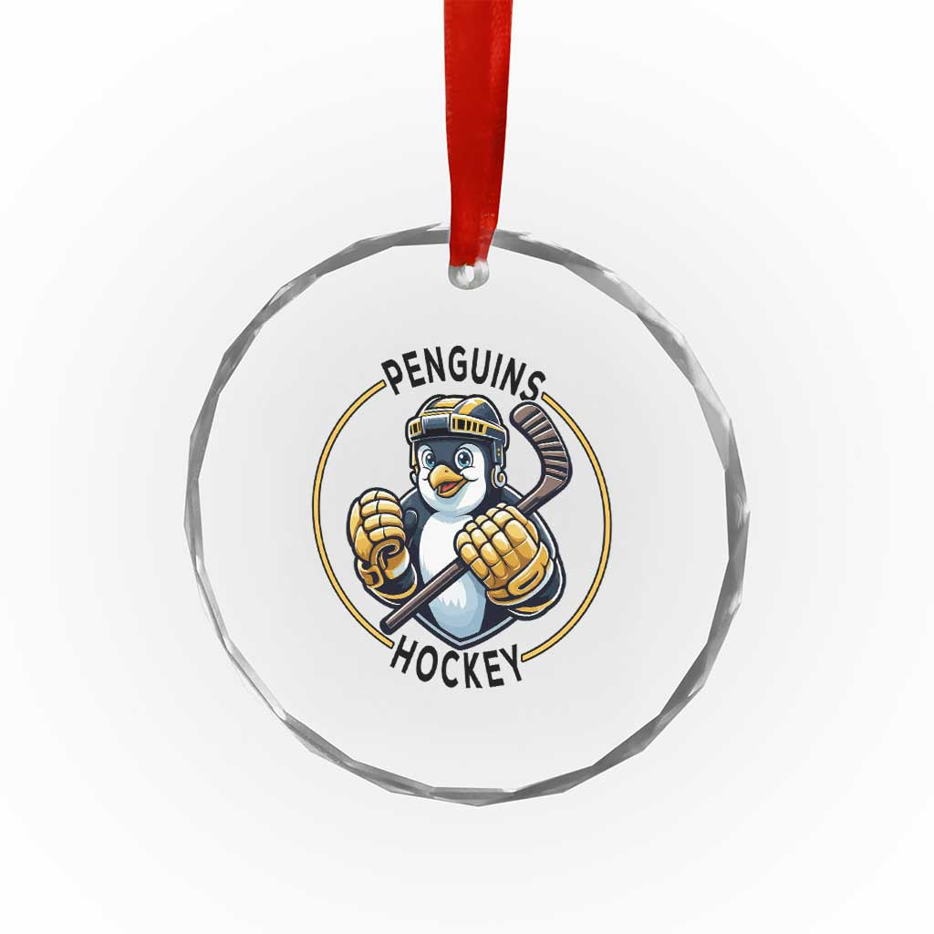 Funny Penguin Hockey Player Crystal Glass Ornament Gift For Animal Lovers - Wonder Print Shop