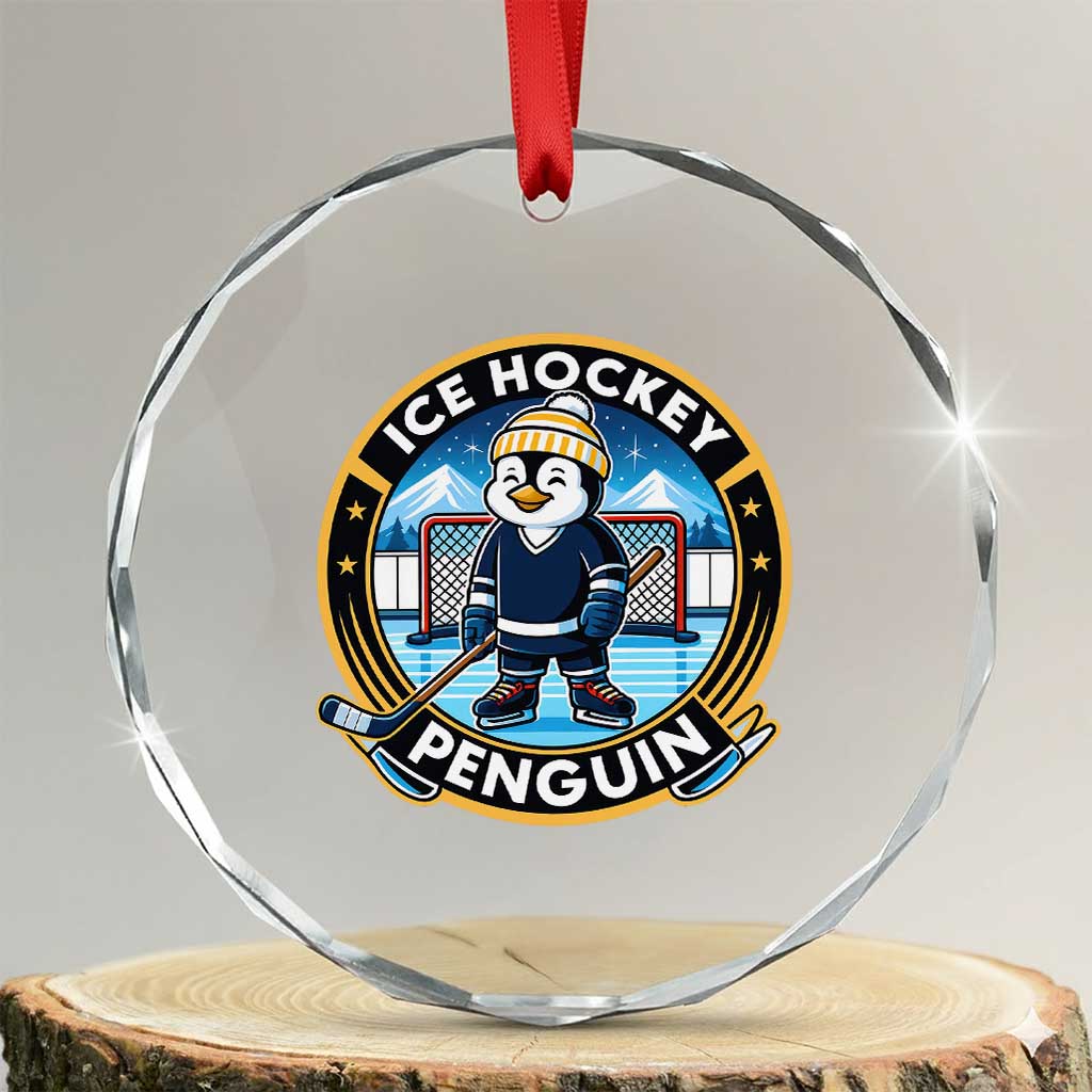 Funny Penguin Hockey Player Crystal Glass Ornament Sports Fan Gift - Wonder Print Shop