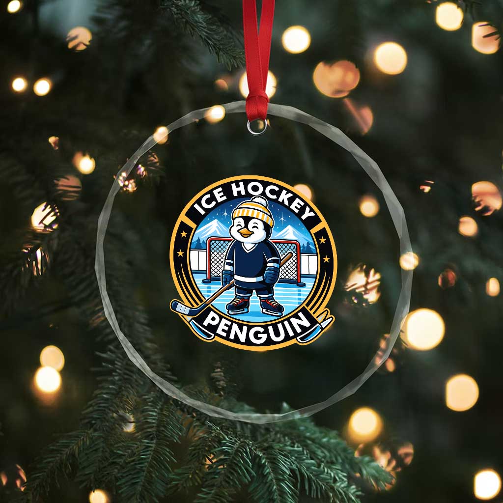 Funny Penguin Hockey Player Crystal Glass Ornament Sports Fan Gift - Wonder Print Shop