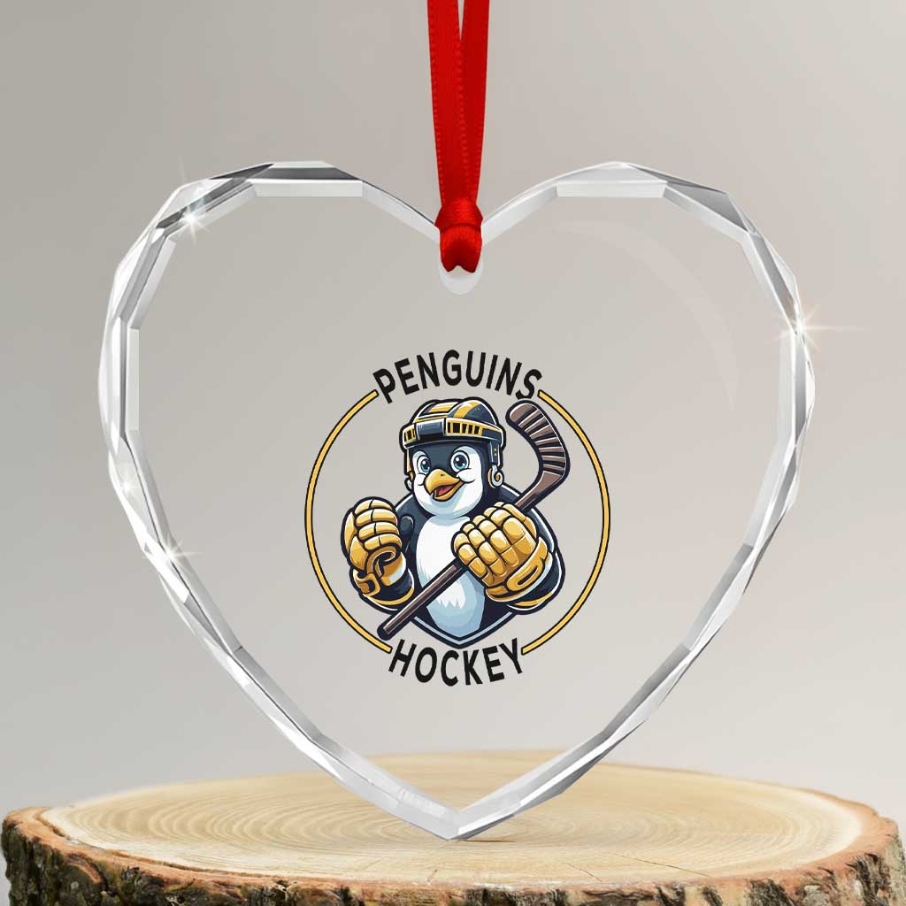 Funny Penguin Hockey Player Heart Crystal Glass Ornament Gift For Animal Lovers - Wonder Print Shop