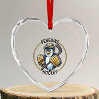 Funny Penguin Hockey Player Heart Crystal Glass Ornament Gift For Animal Lovers - Wonder Print Shop