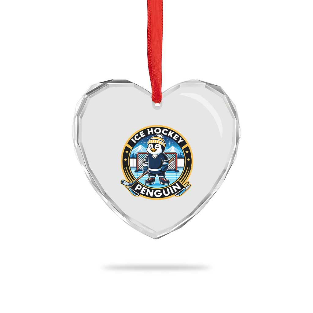 Funny Penguin Hockey Player Heart Crystal Glass Ornament Sports Fan Gift - Wonder Print Shop