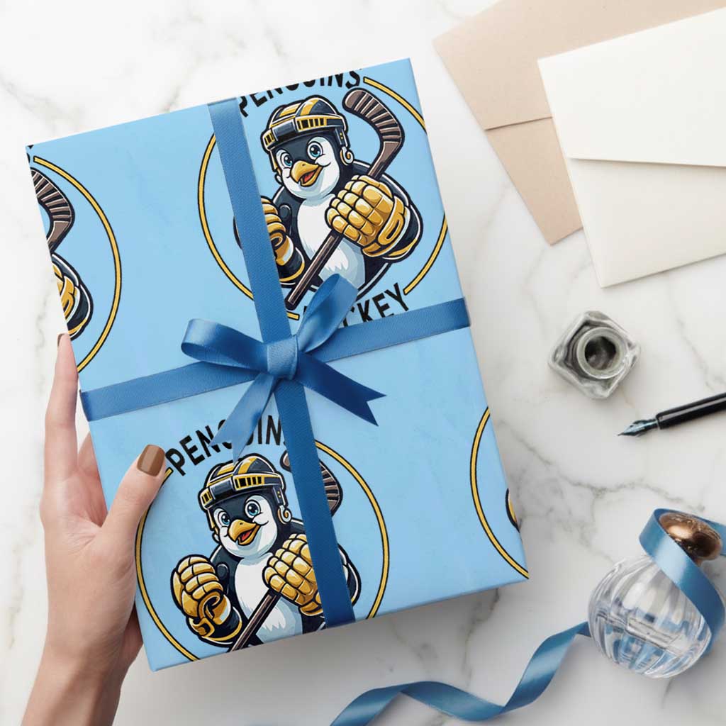 Funny Penguin Hockey Player Wrapping Paper Roll Gift For Animal Lovers - Wonder Print Shop