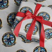 Funny Penguin Hockey Player Wrapping Paper Roll Sports Fan Gift - Wonder Print Shop