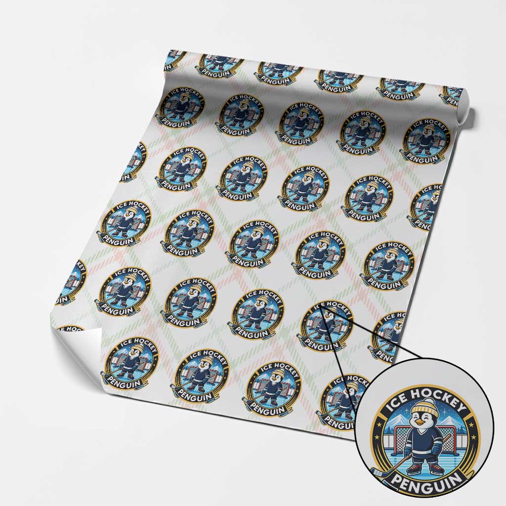 Funny Penguin Hockey Player Wrapping Paper Roll Sports Fan Gift - Wonder Print Shop