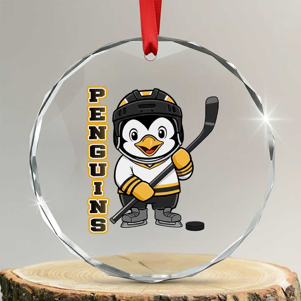 Funny Penguin Playing Ice Hockey Crystal Glass Ornament Gift For Kids - Wonder Print Shop
