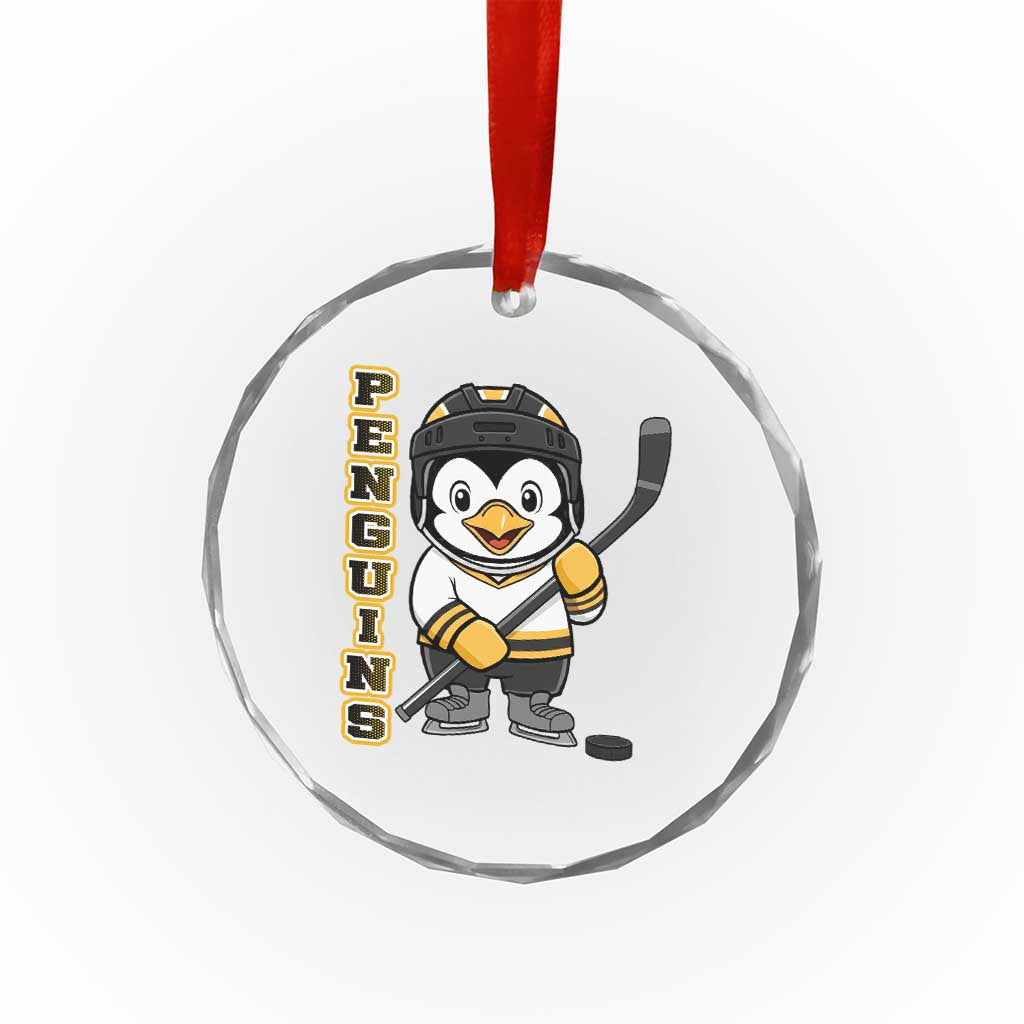 Funny Penguin Playing Ice Hockey Crystal Glass Ornament Gift For Kids - Wonder Print Shop