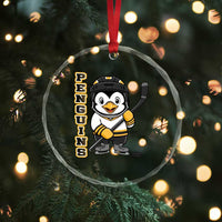 Funny Penguin Playing Ice Hockey Crystal Glass Ornament Gift For Kids - Wonder Print Shop