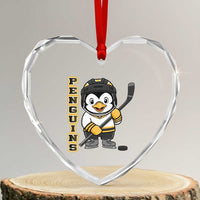 Funny Penguin Playing Ice Hockey Heart Crystal Glass Ornament Gift For Kids - Wonder Print Shop