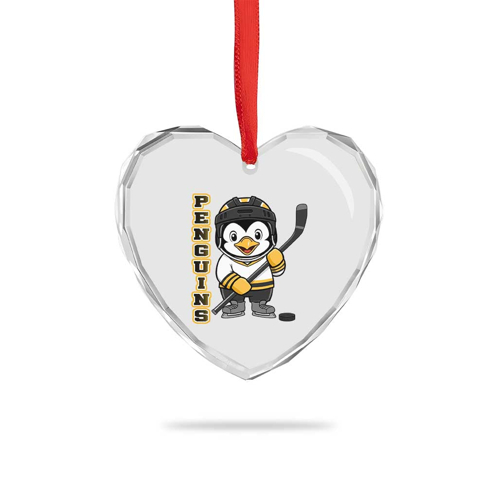 Funny Penguin Playing Ice Hockey Heart Crystal Glass Ornament Gift For Kids - Wonder Print Shop