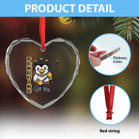Funny Penguin Playing Ice Hockey Heart Crystal Glass Ornament Gift For Kids - Wonder Print Shop