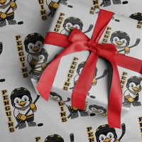 Funny Penguin Playing Ice Hockey Wrapping Paper Roll Gift For Kids - Wonder Print Shop