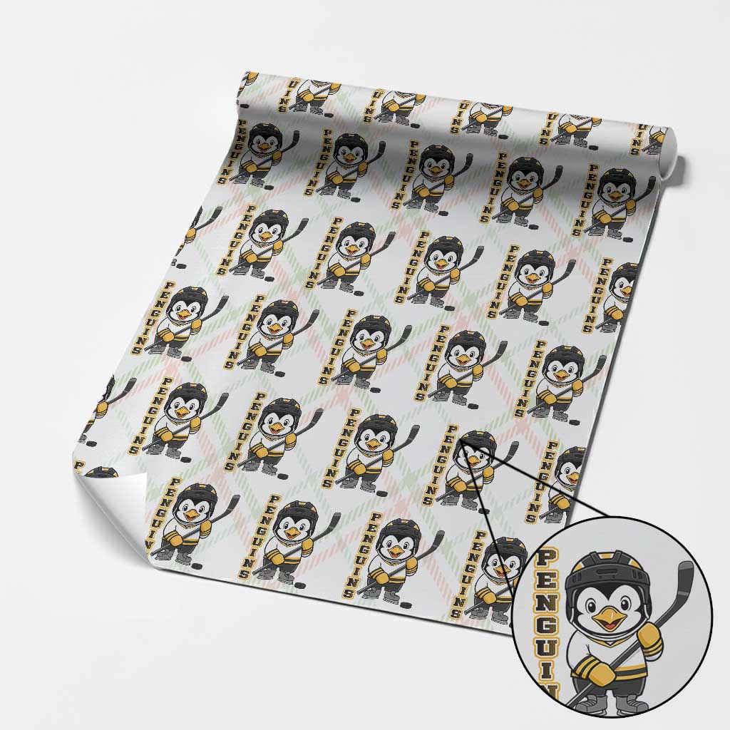 Funny Penguin Playing Ice Hockey Wrapping Paper Roll Gift For Kids - Wonder Print Shop