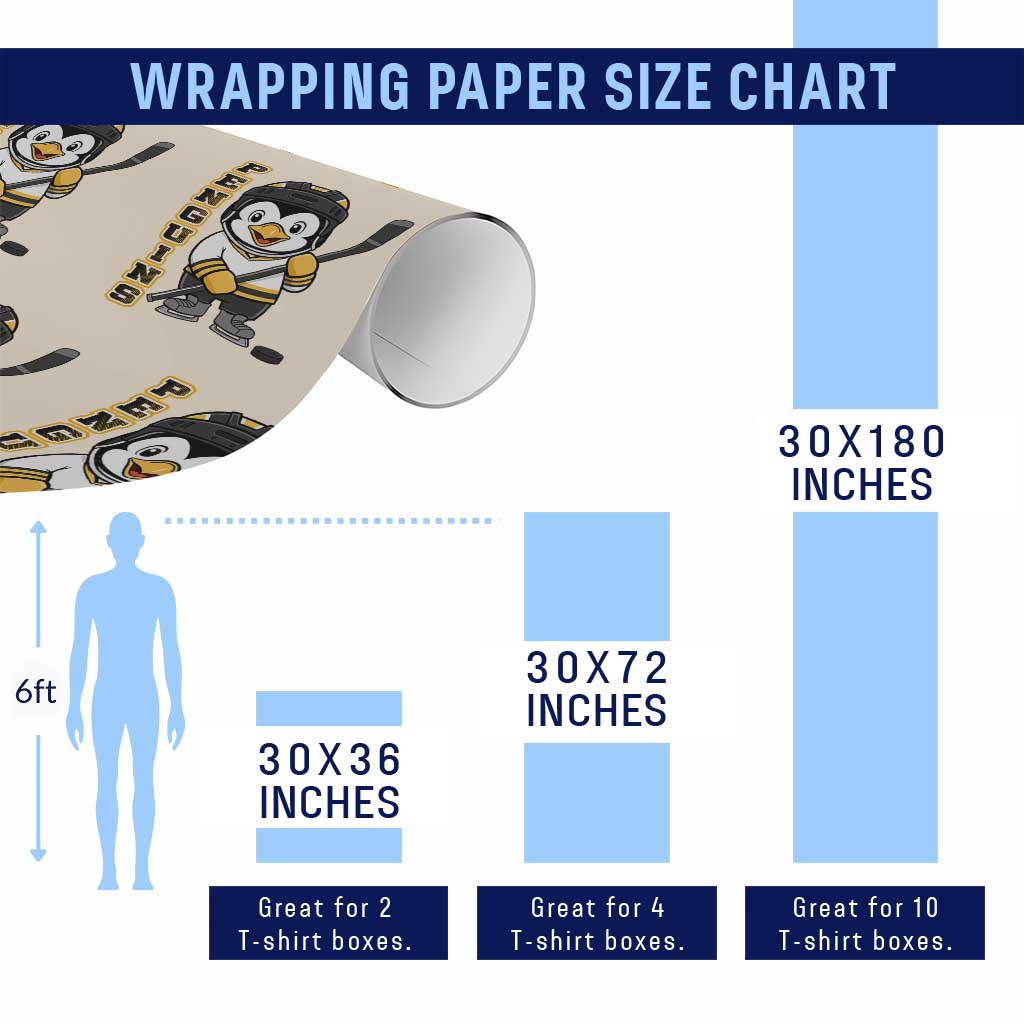 Funny Penguin Playing Ice Hockey Wrapping Paper Roll Gift For Kids - Wonder Print Shop