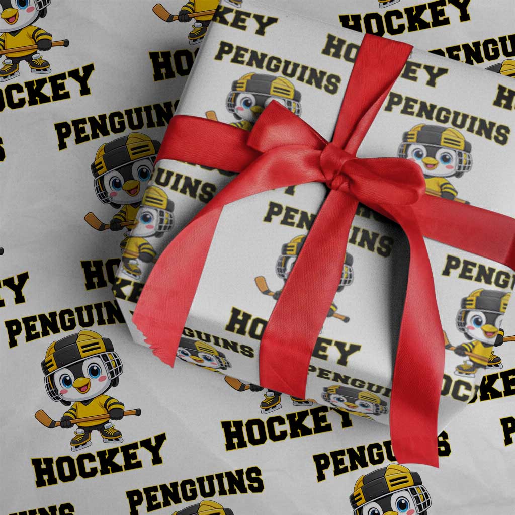 Funny Penguin Playing Ice Hockey Wrapping Paper Roll Winter Sports Gift - Wonder Print Shop