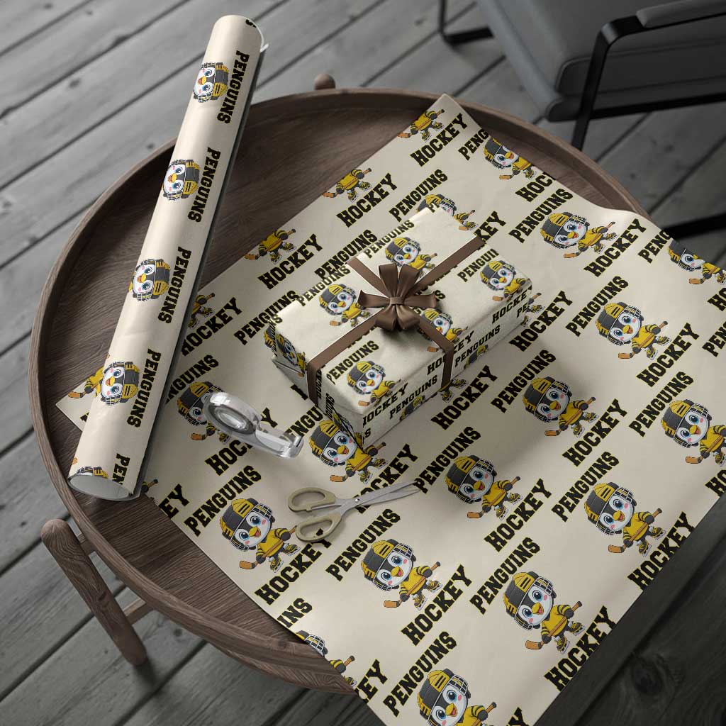 Funny Penguin Playing Ice Hockey Wrapping Paper Roll Winter Sports Gift - Wonder Print Shop