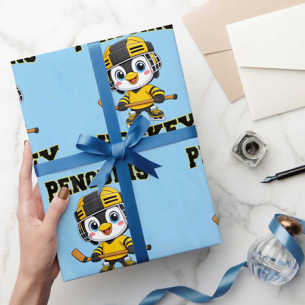 Funny Penguin Playing Ice Hockey Wrapping Paper Roll Winter Sports Gift - Wonder Print Shop