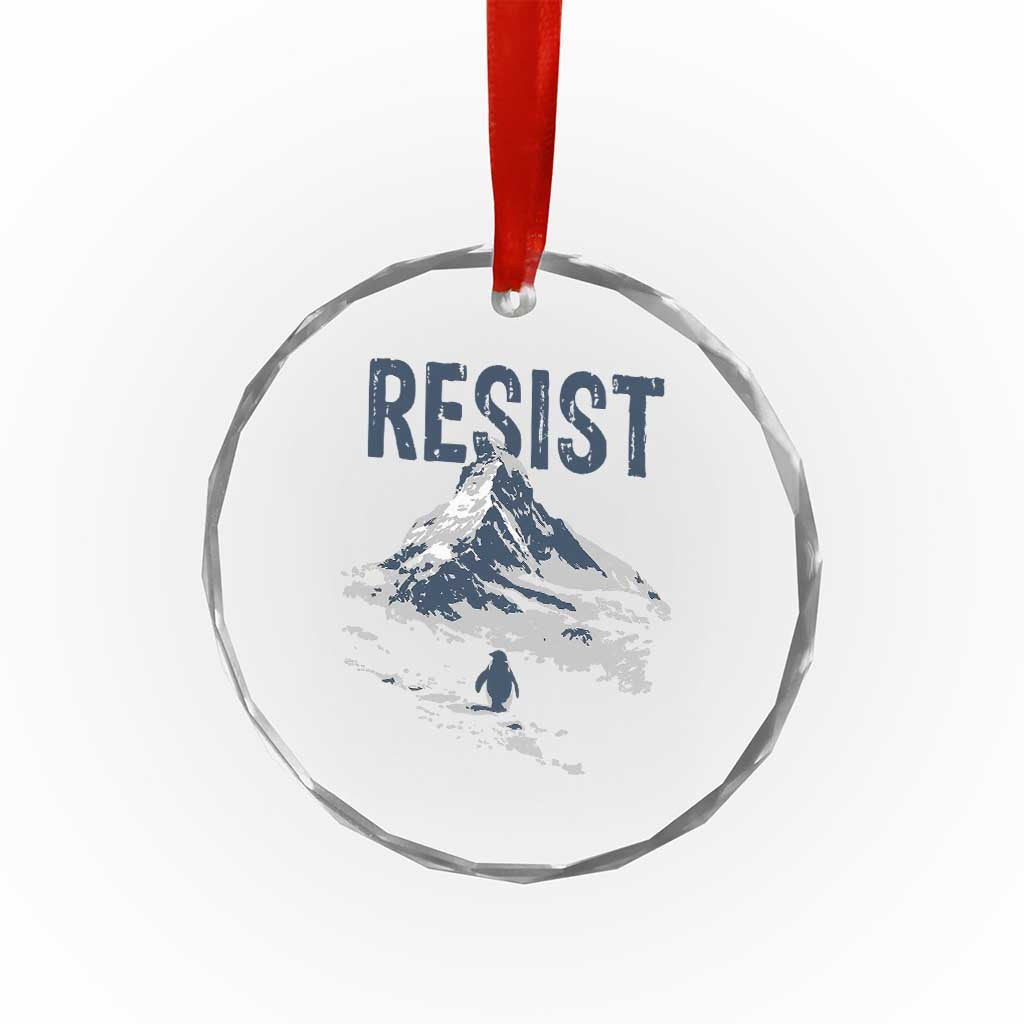 Funny Penguin Protest Crystal Glass Ornament Resist Penguin Mountain Hiking Meme