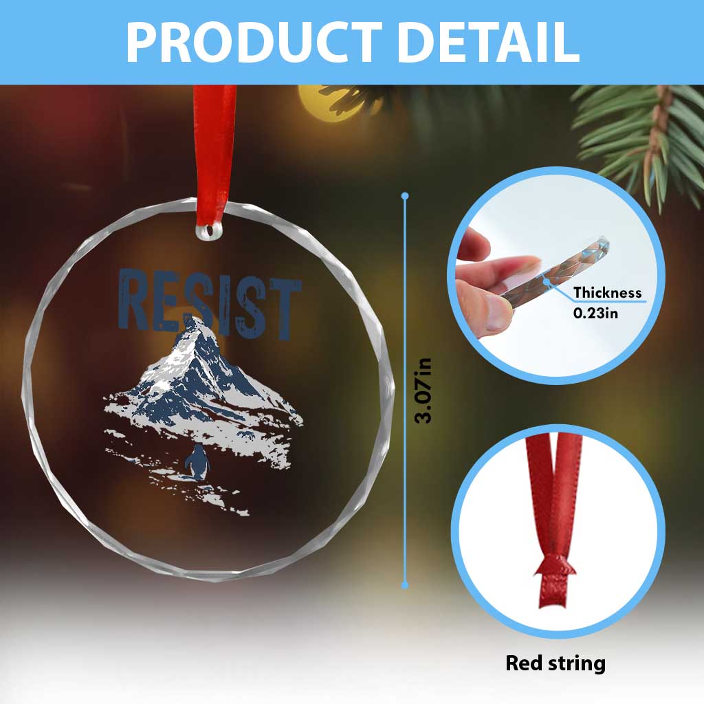 Funny Penguin Protest Crystal Glass Ornament Resist Penguin Mountain Hiking Meme